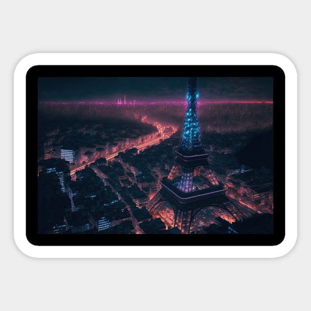 Cyberpunk Eiffel Tower Sticker by Art8085